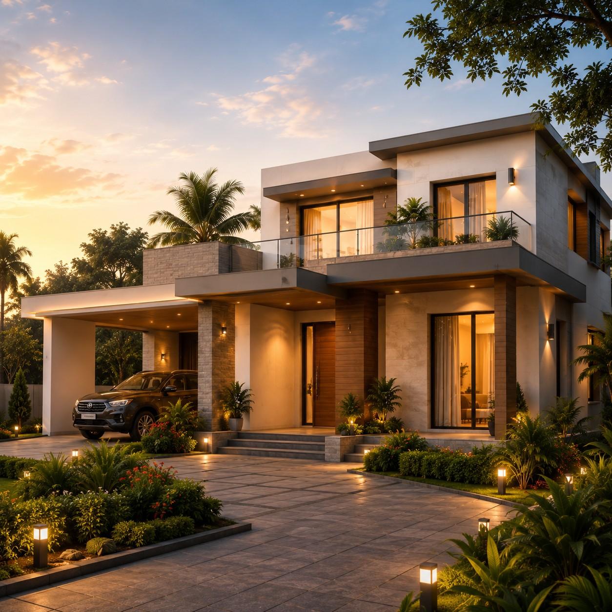 Premium independent home exterior at dusk